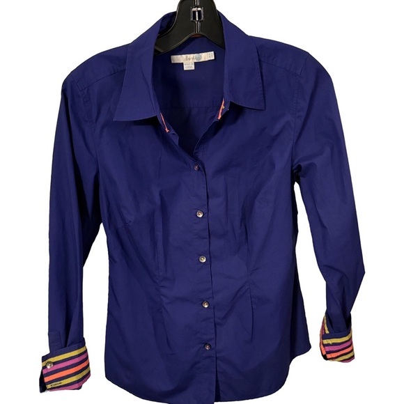 Boden Women’s Deep Blue Button Up Shirt W/ Contrast Flip Cuffs & Collar Sz 6 - Picture 3 of 13
